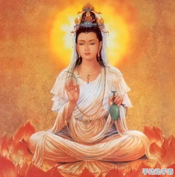 如来把观音日上天，寓意着佛教信仰中慈悲与智慧的结合，以及在困境中寻求内心平静和解脱的重要性
